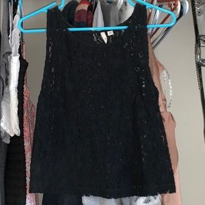 Black sheer tank with rose embroidery